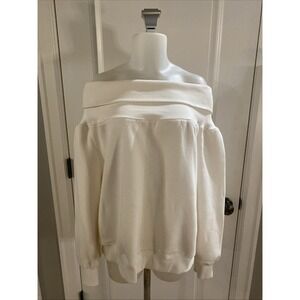 Good American‎ Cold Shoulder Ivory  Pullover Women's Sweatshirt Size 4 Cozy